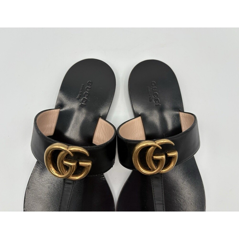Gucci Black Marmont Leather Thong Sandals w/ GG Double G Logo Size EU 36 - Picture 6 of 9